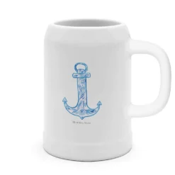 Mr. & Mrs. Panda Bierkrug Anker Blau - Weiß - Geschenk, Tiere, Gute Laune, Bierkrüge, Bierkrug Steingut, Süße Tiermotive, Lustige Sprüche, 5 L, 500ml