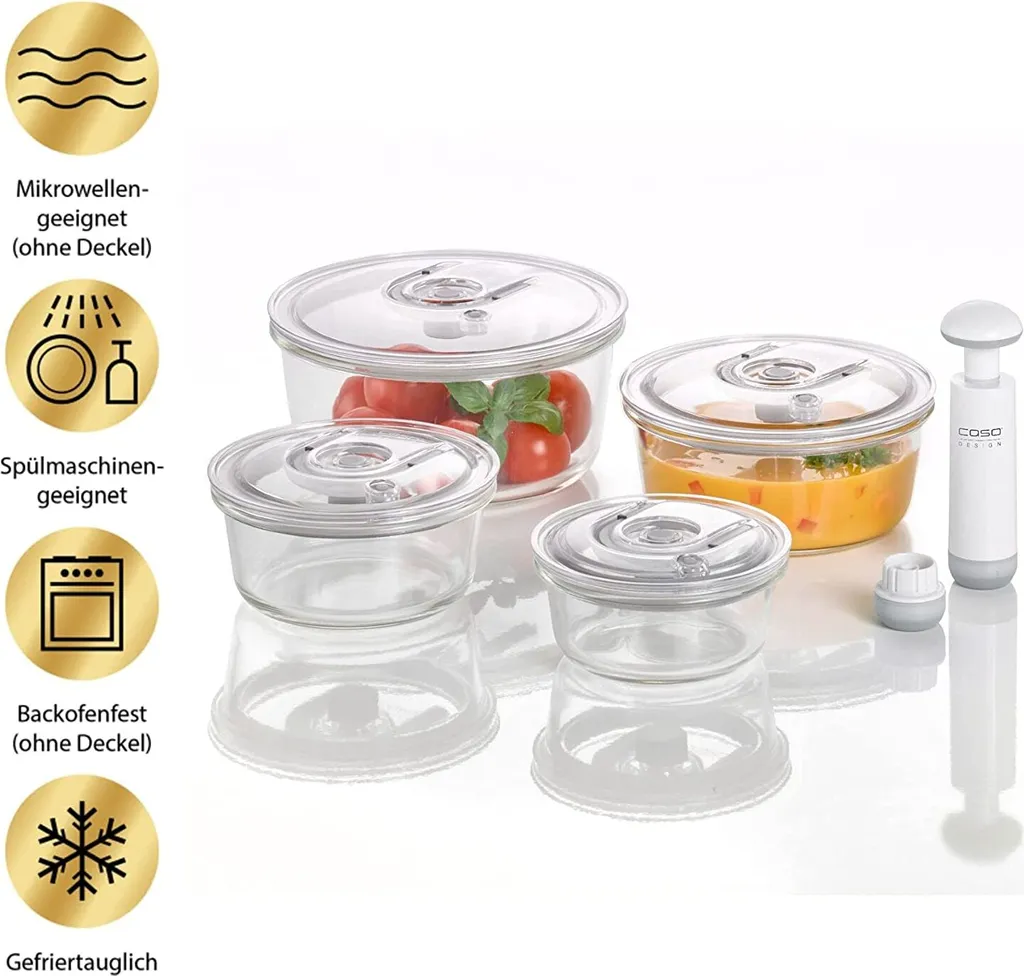 CASO VacuBoxx R-Set - Rund - 4 Hochwertige Design Vakuumbehälter, BPA-Frei, Inklusive Vakuum-Handpumpe Und Adapter Für Alle CASO Vakuumierer Mit Behälterfunktion 4 CASO VacuBoxx R-Set - Rund - 4 Hochwertige Design Vakuumbehälter, BPA-Frei, Inklusive Vakuum-Handpumpe Und Adapter Für Alle CASO Vakuumierer Mit Behälterfunktion – Bild 2