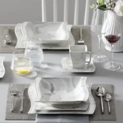 MALACASA, Serie Flora, 60 Tlg. Marmor Porzellan Geschirrset Kombiservice Tafelservice Mit Je 12 Kaffeetassen, 12 Untertassen, 12 Dessertteller, 12 Suppenteller Und 12 Flachteller -Perfekter Küchenladen 0abc63e8fbf484a0fe533c38afc2e705