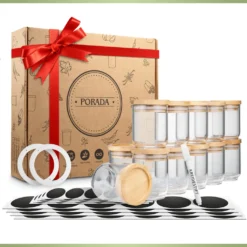 PORADA 12 Stapelbare Gewürzgläser Set 150ml Glasbehälter Mit Deckel Aufbewahrung Küche Gewürzdosen Vorratsdosen Glas Mit Deckel Aufbewahrungsgläser Küchenorganisation Aufbewahrung… -Perfekter Küchenladen 1521b953202d5eec8e5363829fa5d1b8