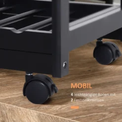 HOMCOM Küchenwagen Servierwagen Mit Ausziehbarem Korb Schublade Küchenrollwagen Weinablage Küchentrolley Holz Schwarz 74 X 37 X 76 Cm -Perfekter Küchenladen 158e482024ef78ef41091dd22e029b17