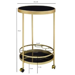 WOHNLING Design Servierwagen Gold Rund Ø 45cm 2 Ebenen | Beistelltisch Auf Rollen Mit Glasplatte Schwarz Speisewagen | Küchenwagen | Teewagen -Perfekter Küchenladen 24e28e276534c16b9541c5120e39f272