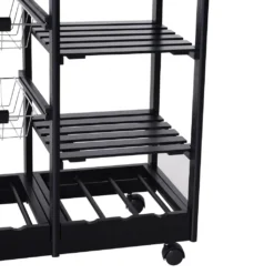 HOMCOM Küchenwagen Servierwagen Mit Ausziehbarem Korb Schublade Küchenrollwagen Weinablage Küchentrolley Holz Schwarz 74 X 37 X 76 Cm -Perfekter Küchenladen 2f279387232442b608241f4c8077d34b