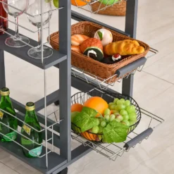 HOMCOM Küchenwagen Auf Rädern, Rollwagen Mit 2 Regalen, Servierwagen, Bastelwagen Mit Arbeitsplatte Und Gewürzregal, Rollregal Für Küche, Esszimmer, Kiefernholz, Grau, 47 X 37 X 83 Cm -Perfekter Küchenladen 36a2637d5fe3a5a66902595816644304