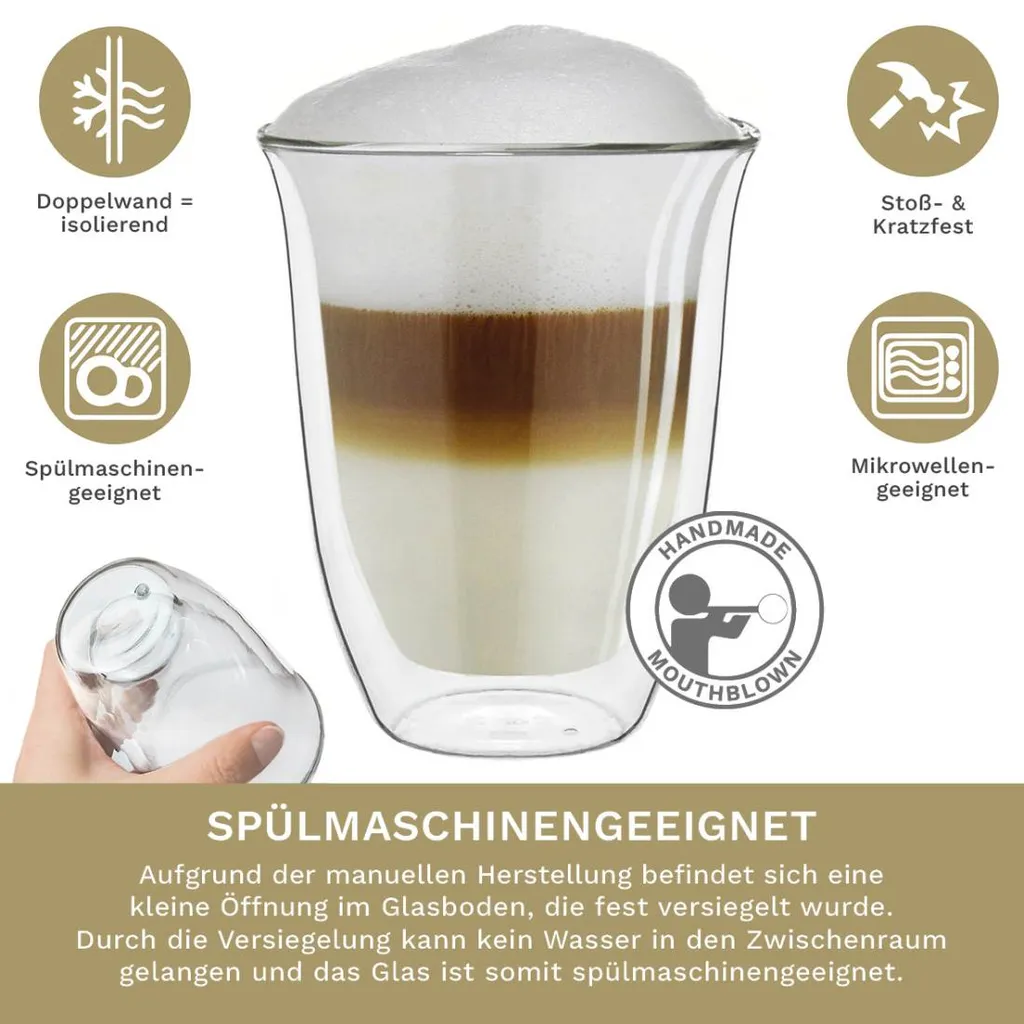 Creano Doppelwandige Gläser 250ml „DG-V“, 4er Set, Thermoglas Doppelwandig Aus Borosilikatglas, Kaffeegläser, Teegläser, Latte Gläser, Doppelwandgläser 5 Creano Doppelwandige Gläser 250ml „DG-V“, 4er Set, Thermoglas Doppelwandig Aus Borosilikatglas, Kaffeegläser, Teegläser, Latte Gläser, Doppelwandgläser – Bild 3