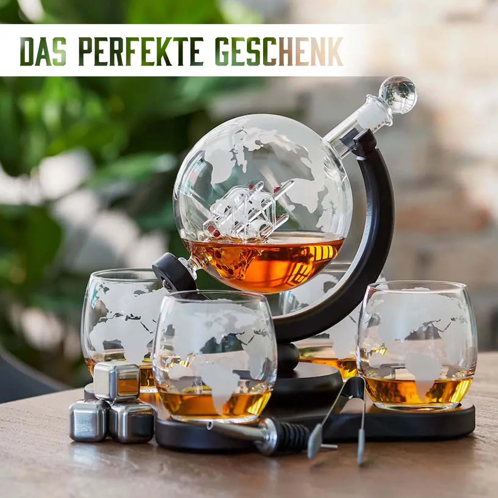 Whisiskey - Whisky Karaffe - Geschenke Für Männer - Komplette Whiskey Set - Globus - 900ML – Inkl. 4 Whisky Steine, 4 Whisky Gläser & Ausgießer - Whisky Dekanter – Whiskygläser - Natursteine 4 Whisiskey - Whisky Karaffe - Geschenke Für Männer - Komplette Whiskey Set - Globus - 900ML – Inkl. 4 Whisky Steine, 4 Whisky Gläser & Ausgießer - Whisky Dekanter – Whiskygläser - Natursteine – Bild 3