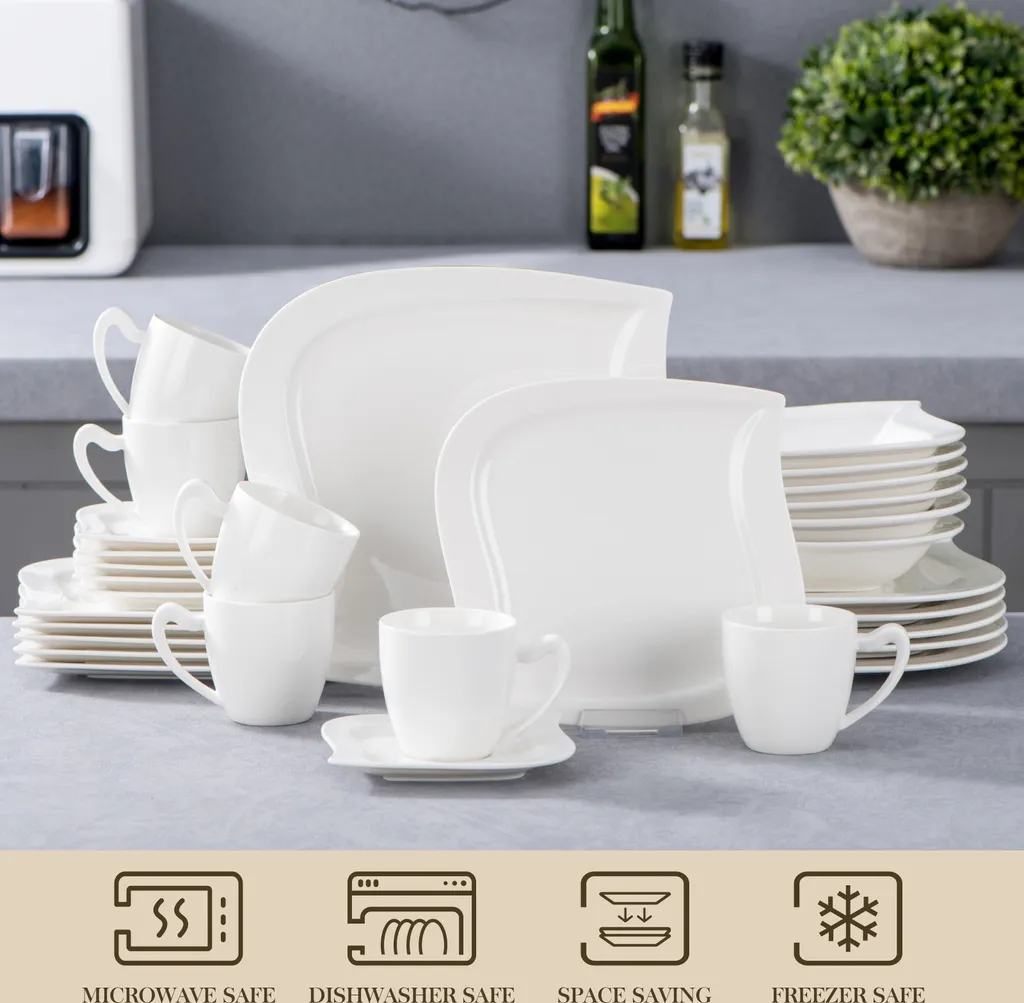 MALACASA, Serie Elvira, 60 Tlg. Cremeweiß Porzellan Geschirrset Kombiservice Tafelservice Mit Tassen, Untertassen, Dessertteller, Suppenteller Und Flachteller Für 12 Person 5 MALACASA, Serie Elvira, 60 Tlg. Cremeweiß Porzellan Geschirrset Kombiservice Tafelservice Mit Tassen, Untertassen, Dessertteller, Suppenteller Und Flachteller Für 12 Person – Bild 3