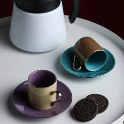 Artvigor, Porzellan Kaffeeservice, Bunt 12 Teilig Kaffee Set, Mit 6 Espressotassen 80 Ml, 6 Untertassen, Mehrfarbig -Perfekter Küchenladen 43182232cb14a277f3be08c056bc4b80