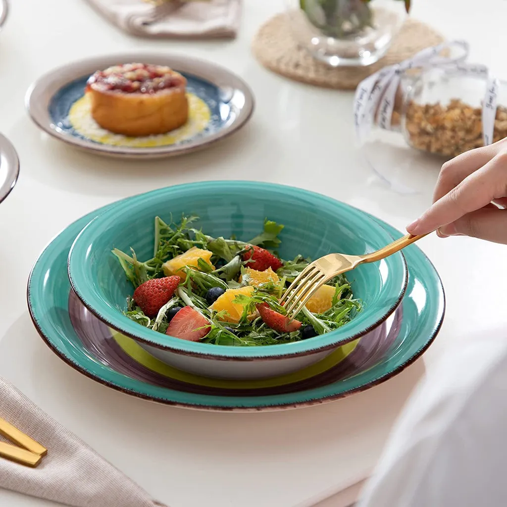 Tafelservice Steingut, Vancasso ARCO 36-teiliges Kombiservice Set, Vintage Geschirrservice Mit Je 12 Speiseteller, Kuchenteller Und Suppenteller, Für 12 Personen, Regenbogen Stil 6 Tafelservice Steingut, Vancasso ARCO 36-teiliges Kombiservice Set, Vintage Geschirrservice Mit Je 12 Speiseteller, Kuchenteller Und Suppenteller, Für 12 Personen, Regenbogen Stil – Bild 4