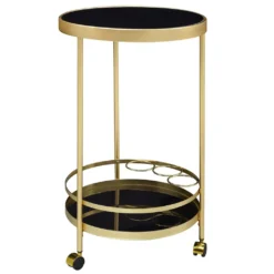 WOHNLING Design Servierwagen Gold Rund Ø 45cm 2 Ebenen | Beistelltisch Auf Rollen Mit Glasplatte Schwarz Speisewagen | Küchenwagen | Teewagen -Perfekter Küchenladen 51b5ad871330b4e3d008dbb490296517