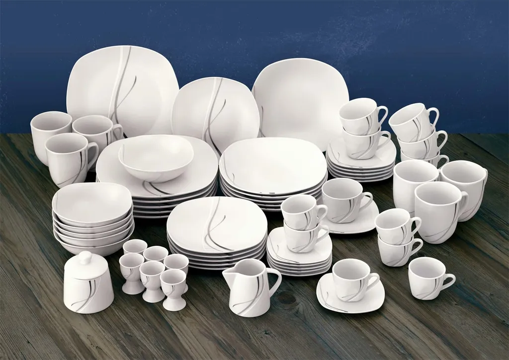 Van Well Kombiservice Silver Night 62-tlg 6 Personen, Tafel + Kaffee + Zubehör, Linien-Dekor 3 Van Well Kombiservice Silver Night 62-tlg 6 Personen, Tafel + Kaffee + Zubehör, Linien-Dekor