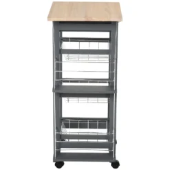 HOMCOM Küchenwagen Auf Rädern, Rollwagen Mit 2 Regalen, Servierwagen, Bastelwagen Mit Arbeitsplatte Und Gewürzregal, Rollregal Für Küche, Esszimmer, Kiefernholz, Grau, 47 X 37 X 83 Cm -Perfekter Küchenladen 53cae2e08490d9aab78aabe3e832c609