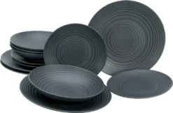 CreaTable 23205 Tafelservice Elements Collection Lava Stone Für 4 Personen, Steinzeug, Schwarz/grau (1 Set, 12-teilig) -Perfekter Küchenladen 57463745fc8065b81ee6b78cb1f22737