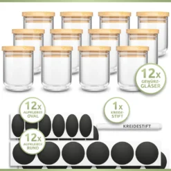 PORADA 12 Stapelbare Gewürzgläser Set 150ml Glasbehälter Mit Deckel Aufbewahrung Küche Gewürzdosen Vorratsdosen Glas Mit Deckel Aufbewahrungsgläser Küchenorganisation Aufbewahrung… -Perfekter Küchenladen 579a6c32486d18a6ee9d02bf54f1ae6f
