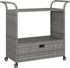 VidaXL Barwagen Mit Schublade Grau 100x45x97 Cm Poly Rattan