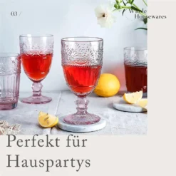 WHOLE HOUSEWARES | Farbige Glaskelche | 6er-Set Trinkgläser | 340 Ml Prägedesign | 6er-Set Hochzeitsgläser (Rosa) -Perfekter Küchenladen 6295bb1e680024f6c0b261f563382677