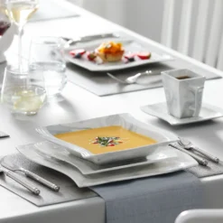 MALACASA, Serie Flora, 60 Tlg. Marmor Porzellan Geschirrset Kombiservice Tafelservice Mit Je 12 Kaffeetassen, 12 Untertassen, 12 Dessertteller, 12 Suppenteller Und 12 Flachteller -Perfekter Küchenladen 63543336019e9e47575ed10ff048e493