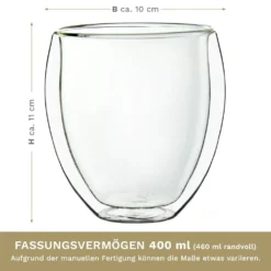 Creano Doppelwandige Gläser 400ml „DG-Bauchig“, 4er Set, Großes Thermoglas Doppelwandig Aus Borosilikatglas, Kaffeegläser, Teegläser, Latte Gläser, Doppelwandgläser -Perfekter Küchenladen 6713768c3f9df55ff14b28dda084d8dc