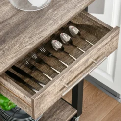 HOMCOM Küchenwagen Küchenrollwagen Servierwagen Mit Ablage Schublade Weinregal Spanplatte Metall Grau Eiche 60 X 50 X 84,5 Cm -Perfekter Küchenladen 68d5ded2cdabfe8c43ea31a3eb478ad5