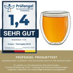 Creano Doppelwandige Gläser 400ml „DG-Bauchig“, 4er Set, Großes Thermoglas Doppelwandig Aus Borosilikatglas, Kaffeegläser, Teegläser, Latte Gläser, Doppelwandgläser -Perfekter Küchenladen 74dd3c40097948cdd458babf89896ccd