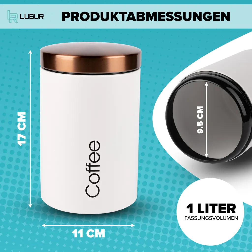 Lubur Premium Vorratsdosen Set - 3X Aufbewahrungsdose Für Lebensmittel - 1L Vorratsbehälter In Edlem Design Storage Jars - Pflegeleichte Vorratsdose Mit Deckel 4 Lubur Premium Vorratsdosen Set - 3X Aufbewahrungsdose Für Lebensmittel - 1L Vorratsbehälter In Edlem Design Storage Jars - Pflegeleichte Vorratsdose Mit Deckel – Bild 2