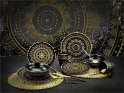 CreaTable 23588 Tafelservice Mandala Für 4 Personen, Steinzeug, Schwarz/gold (1 Set, 12-teilig) -Perfekter Küchenladen 889183d783d354b51bb250295a7c2a6d
