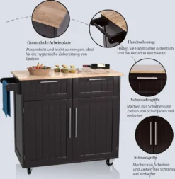 COSTWAY Küchenwagen Kücheninsel Mit Arbeitsplatte, 2 Schubladen Türen & Handtuchhalter, Servierwagen Holz Mit Rollen, 94x45,5x94,5cm, Braun -Perfekter Küchenladen 8dc251fc9c529afc7704a43949d994bc