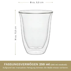 Creano Doppelwandige Gläser 250ml „DG-V“, 2er Set, Thermoglas Doppelwandig Aus Borosilikatglas, Kaffeegläser, Teegläser, Latte Gläser, Doppelwandgläser -Perfekter Küchenladen 99e7155da795f5f93f5bd833ebb3b4a0