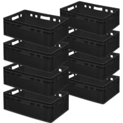8x Fleischkasten / Eurobehälter E2, Schwarz, LxBxH 600x400x200 Mm