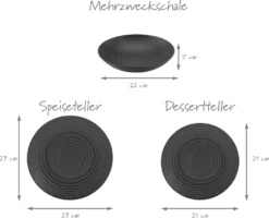 CreaTable 23205 Tafelservice Elements Collection Lava Stone Für 4 Personen, Steinzeug, Schwarz/grau (1 Set, 12-teilig) -Perfekter Küchenladen 9cd03d2386782eef0c507d070dae9c0c