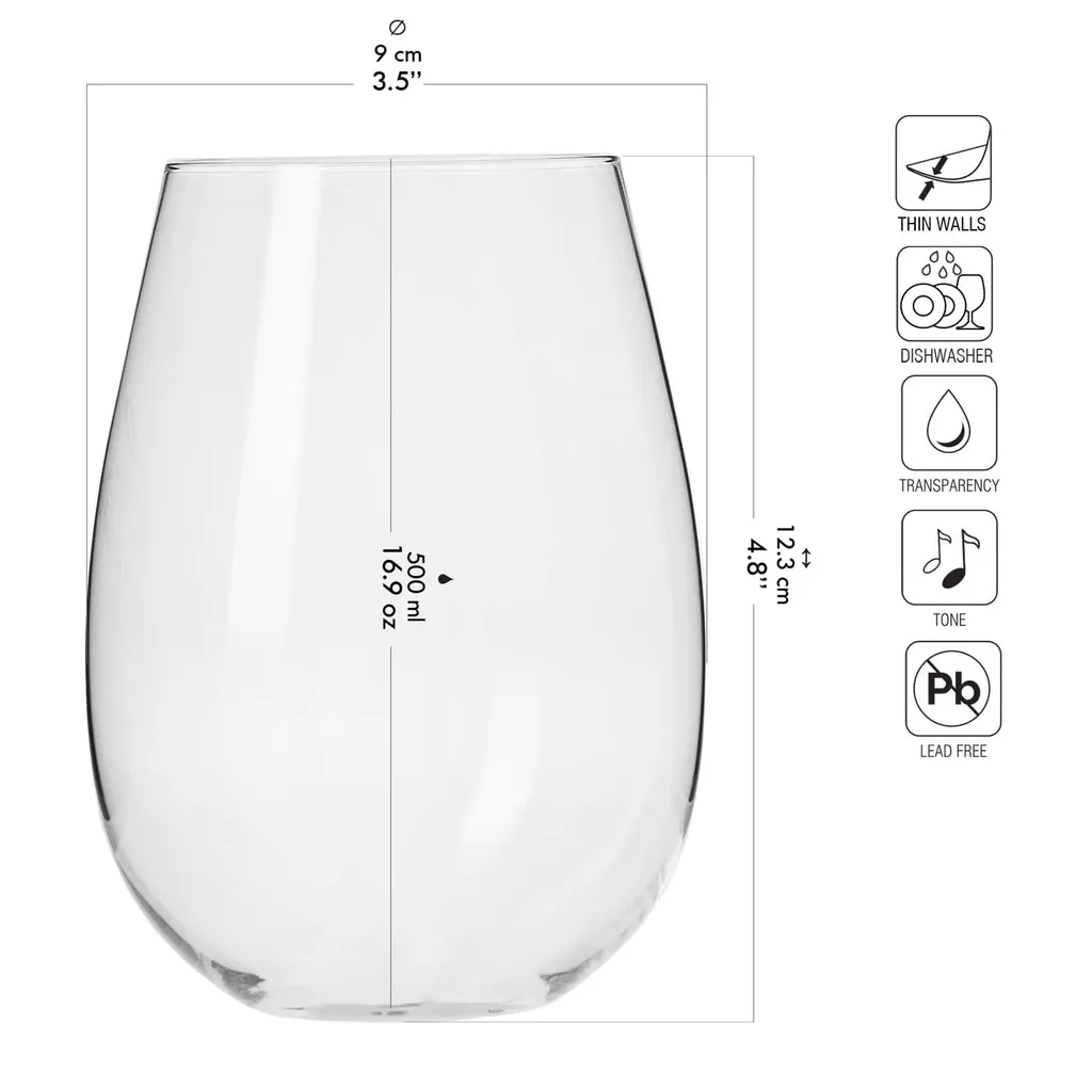 KROSNO Harmony Große Weißweingläser Ohne Stiel, 6er-Set, 500 Ml 4 KROSNO Harmony Große Weißweingläser Ohne Stiel, 6er-Set, 500 Ml – Bild 2