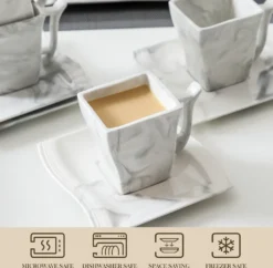 MALACASA, Serie Flora, 36 Tlg. Marmor Porzellan Kaffeeservice Geschirrset Mit 12 Kuchenteller, 12 Tasse 220ml, 12 Untertasse Für 12 Personen -Perfekter Küchenladen a767c3c01b22b9af2b08cf9e02113724