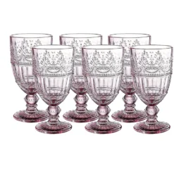 WHOLE HOUSEWARES | Farbige Glaskelche | 6er-Set Trinkgläser | 340 Ml Prägedesign | 6er-Set Hochzeitsgläser (Rosa)