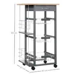 HOMCOM Küchenwagen Auf Rädern, Rollwagen Mit 2 Regalen, Servierwagen, Bastelwagen Mit Arbeitsplatte Und Gewürzregal, Rollregal Für Küche, Esszimmer, Kiefernholz, Grau, 47 X 37 X 83 Cm -Perfekter Küchenladen bfd9870aa5f30986e68f19eb735c3096