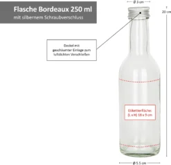 12er Set Bordeaux 250 Ml Glasflasche Zum Abfüllen Von Wein, Likör & Spirituosen + Deckel PP 28 Silber Aluminium -Perfekter Küchenladen c4a3539b96c8dfe9e1aecc992539ed9b