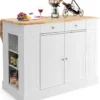 COSTWAY Kücheninsel Aus Gummiholz, Küchenschrank Klappbar Mit Ausziehbarer Arbeitsplatte, Küchenschrank Mit Schubladen, Seitenregalen, 2-türigem Schrank, 3-stufig Verstellbaren Böden -Perfekter Küchenladen c66479ae9762793d097bc94d337ec031