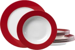 Flirt Tafelservice Doppio Mit Rotem Rand 12-teilig, Porzellan