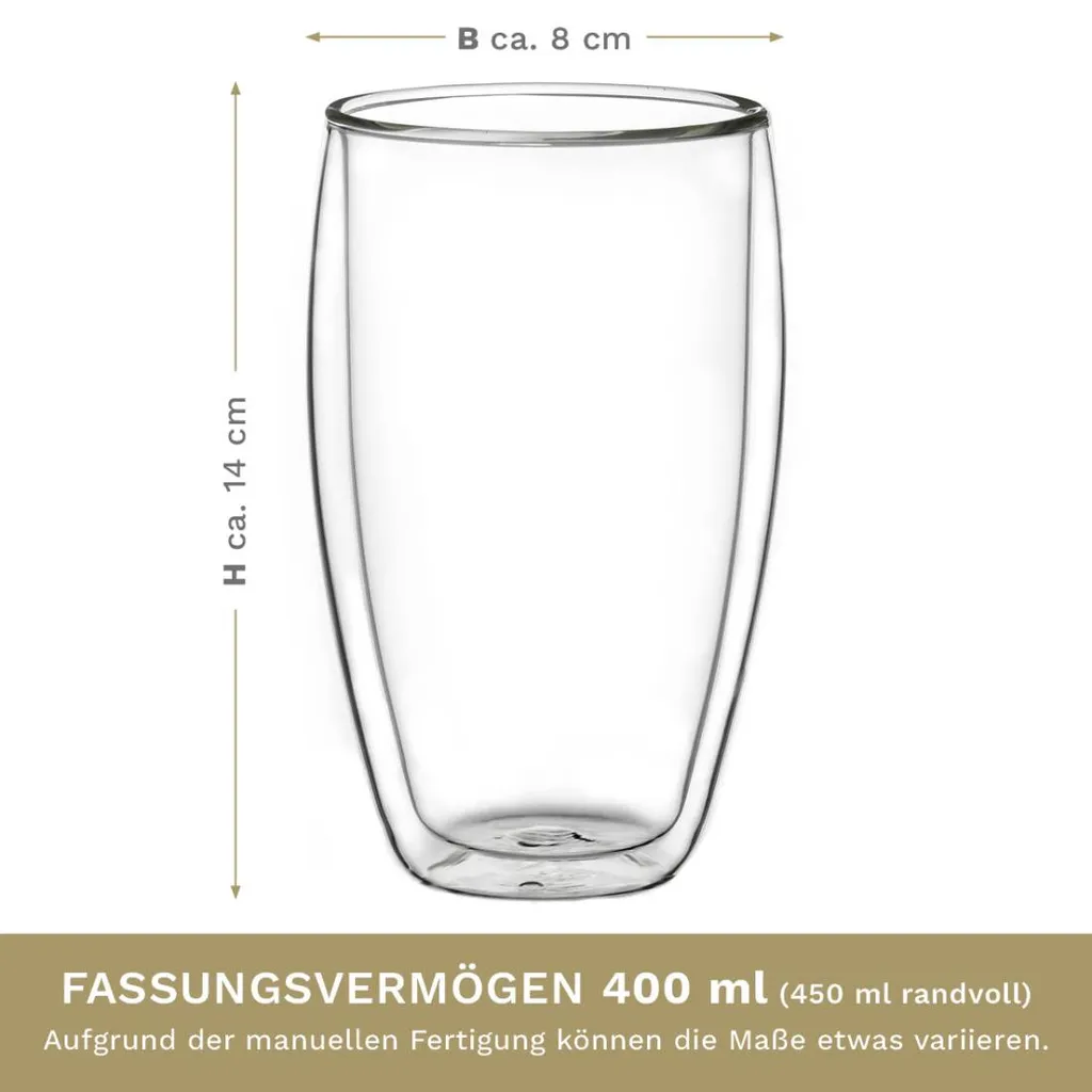 Creano Doppelwandiges Thermoglas 400ml „DG-SH“, Großes Doppelwandglas Aus Borosilikatglas, Doppelwandige Kaffeegläser, Teegläser, Latte Gläser 4er Set 8 Creano Doppelwandiges Thermoglas 400ml „DG-SH“, Großes Doppelwandglas Aus Borosilikatglas, Doppelwandige Kaffeegläser, Teegläser, Latte Gläser 4er Set – Bild 6