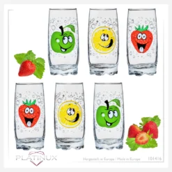 Trinkgläser Mit Lustigen Fruchtgesichtern 350ml (max. 400ml) Set 6 Teilig Aus Glas Bunt -Perfekter Küchenladen cc906c15f047e29ea8f7791dea9c4663
