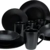 CreaTable 25833 Kombiservice Black Matt Für 4 Personen, Steinzeug, Schwarz (1 Set, 16-teilig)