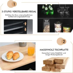 COSTWAY Kücheninsel Mit Handtuchhalter, Rollender Küchenwagen Aus Gummiholz Mit Verstellbarem Regal & 2 Schubladen & Gewürzregal, Servierwagen Modern Mit Räder Mit Bremsen (Schwarz) -Perfekter Küchenladen cf93b2b62c8ba94f302fc358f883628c