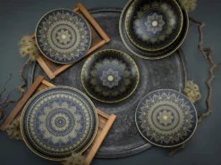 CreaTable 23588 Tafelservice Mandala Für 4 Personen, Steinzeug, Schwarz/gold (1 Set, 12-teilig) -Perfekter Küchenladen d06fe29b1c72851a686815429b816005