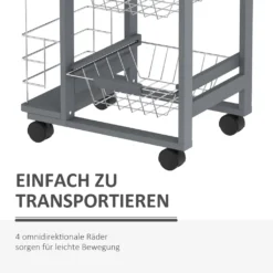 HOMCOM Küchenwagen Auf Rädern, Rollwagen Mit 2 Regalen, Servierwagen, Bastelwagen Mit Arbeitsplatte Und Gewürzregal, Rollregal Für Küche, Esszimmer, Kiefernholz, Grau, 47 X 37 X 83 Cm -Perfekter Küchenladen d783bc5b7c1939ef94e37a43dbefec9b