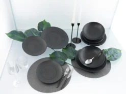 CreaTable 23205 Tafelservice Elements Collection Lava Stone Für 4 Personen, Steinzeug, Schwarz/grau (1 Set, 12-teilig) -Perfekter Küchenladen e8cc7f4ec7584f39438a2e51d22b872e