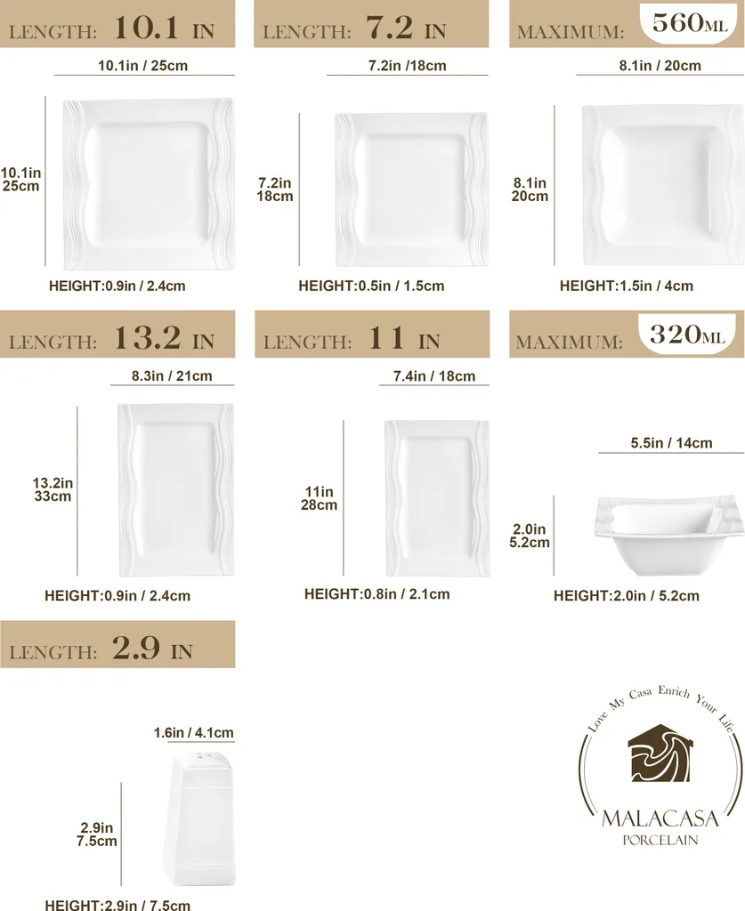 MALACASA, Serie Mario, Cremeweiß Porzellan Tafelservice 28 Tlg. Set Geschirrset Kombiservice Mit Dessertteller, Speiseteller, Suppenteller, Müslischalen, Servierplatte, Salz- Und Pfefferdosen 4 MALACASA, Serie Mario, Cremeweiß Porzellan Tafelservice 28 Tlg. Set Geschirrset Kombiservice Mit Dessertteller, Speiseteller, Suppenteller, Müslischalen, Servierplatte, Salz- Und Pfefferdosen – Bild 2