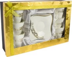 12-teiliges Medusa Mäander Kaffeeservice Mit Goldschliff Kaffeetassen Für 6 Personen 6 Tassen + 6 Untertassen Weiß-Gold Genießen Servieren Kaffee -Perfekter Küchenladen f387cbf7af524789870ff9b9fe412709