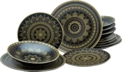 CreaTable 23588 Tafelservice Mandala Für 4 Personen, Steinzeug, Schwarz/gold (1 Set, 12-teilig) -Perfekter Küchenladen f91367918063c143fa8b20ac5787515b
