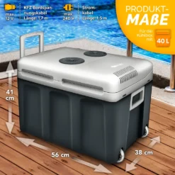 Tillvex Kühlbox Elektrisch 40L Grau Mit Rollen | Mini-Kühlschrank 230 V Und 12 V Für KFZ Auto Camping | Kühlt & Wärmt | ECO-Modus -Perfekter Küchenladen ff2d0e9c7040a84bc432b8a06c91fccd